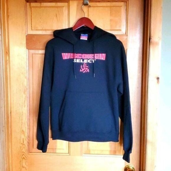 Champion Sz. SP Black Distressed Wisconsin Hoodie with Pockets - Picture 1 of 8